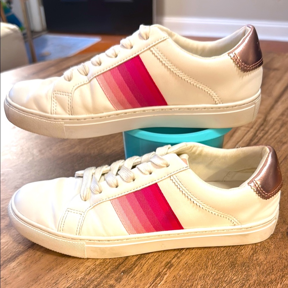 J. Crew White w/ Pink multi stripe Sneakers